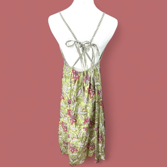 Kaantha Karma NWOT Size Sm- Med adjustable Blockprint Floral Green Midi Dress - Picture 2 of 9